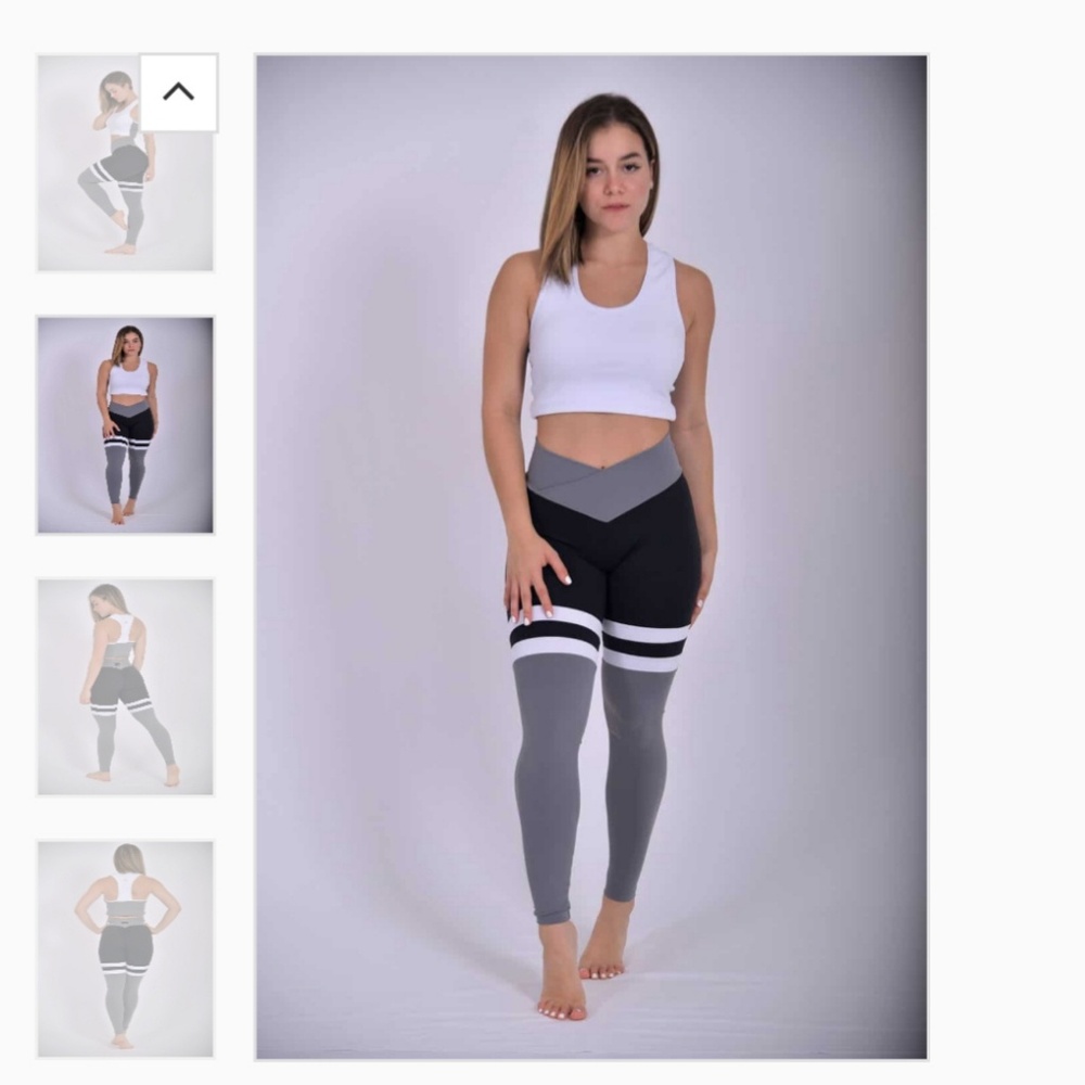 Black grey striped leggings